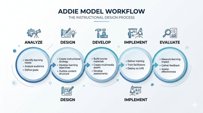 ADDIE-Model-of-Instructional-Designing, instructional design model, step by step ADDIE Model in corporate training