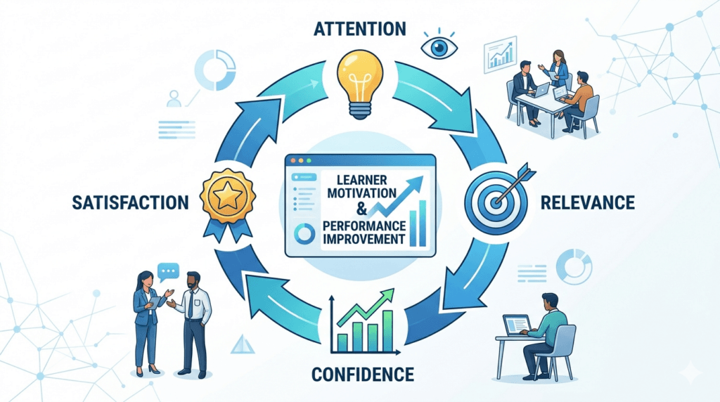 ARCS model framework showing Attention Relevance Confidence and Satisfaction cycle.