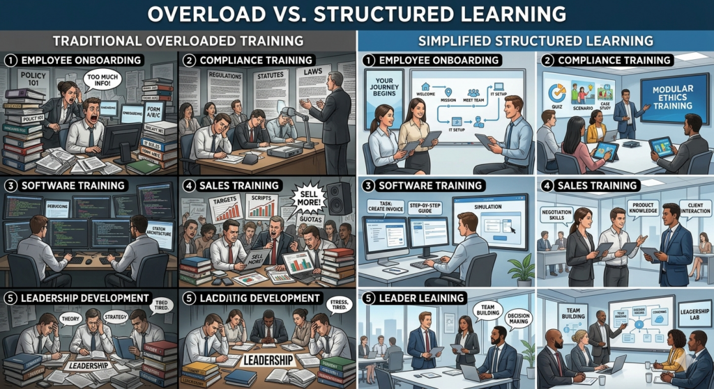 Examples of cognitive overload in workplace training programmes
