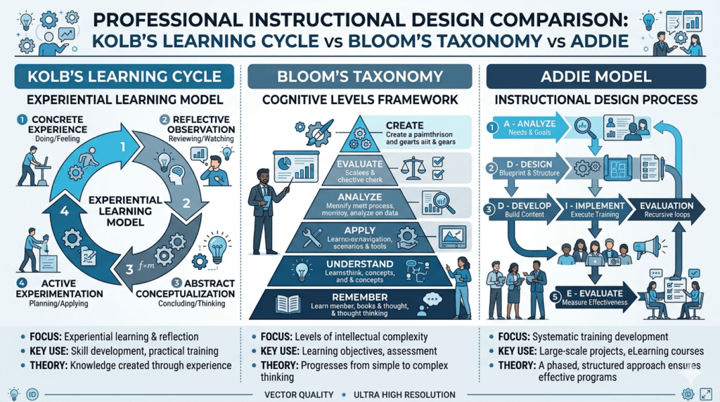 Kolb’s Learning Cycle vs Bloom’s Taxonomy vs ADDIE