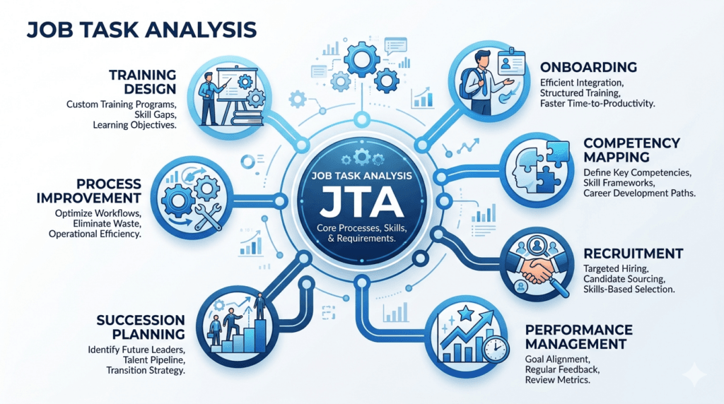 Applications of job task analysis in training design onboarding competency mapping recruitment and performance management