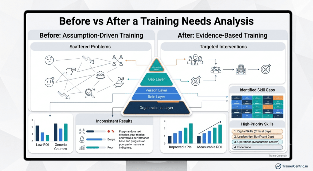 Comparison of training decisions before and after using a training needs analysis questionnaire