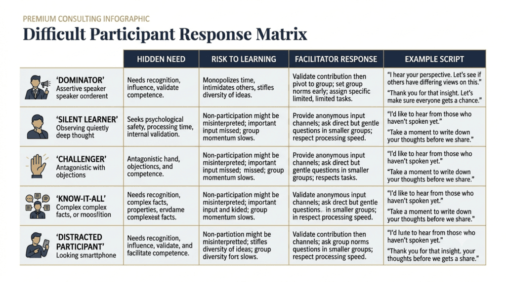 Facilitator guide for managing difficult participant behaviors in training sessions
