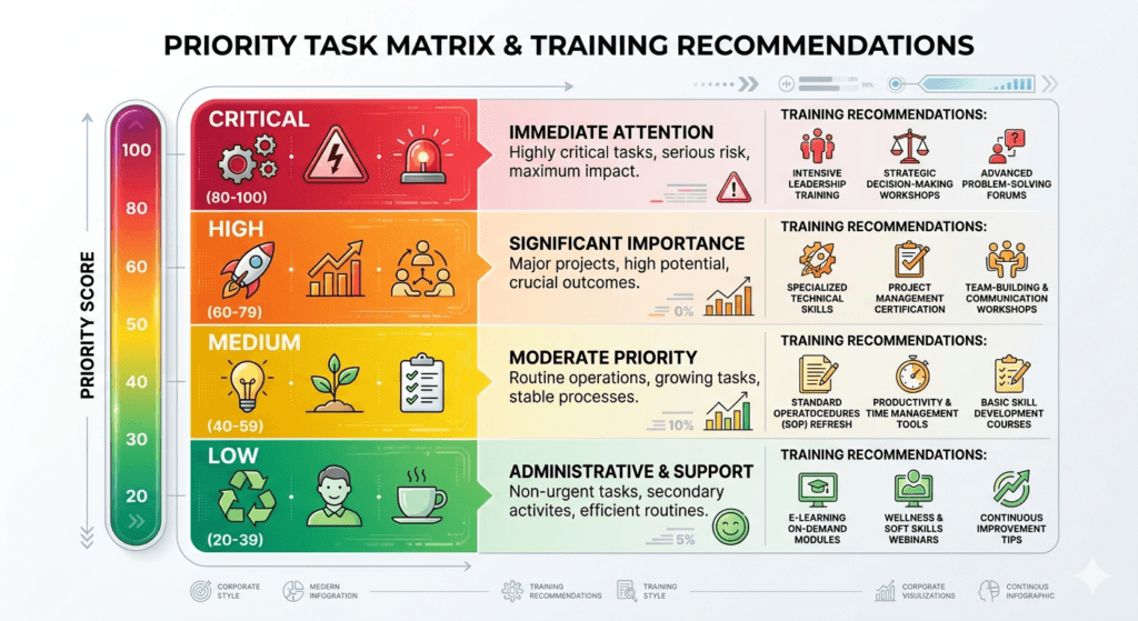 Training priority matrix based on FIDR scores from critical to low priority