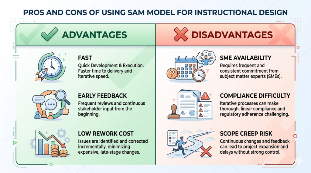 Pros and cons of using SAM model for instructional design