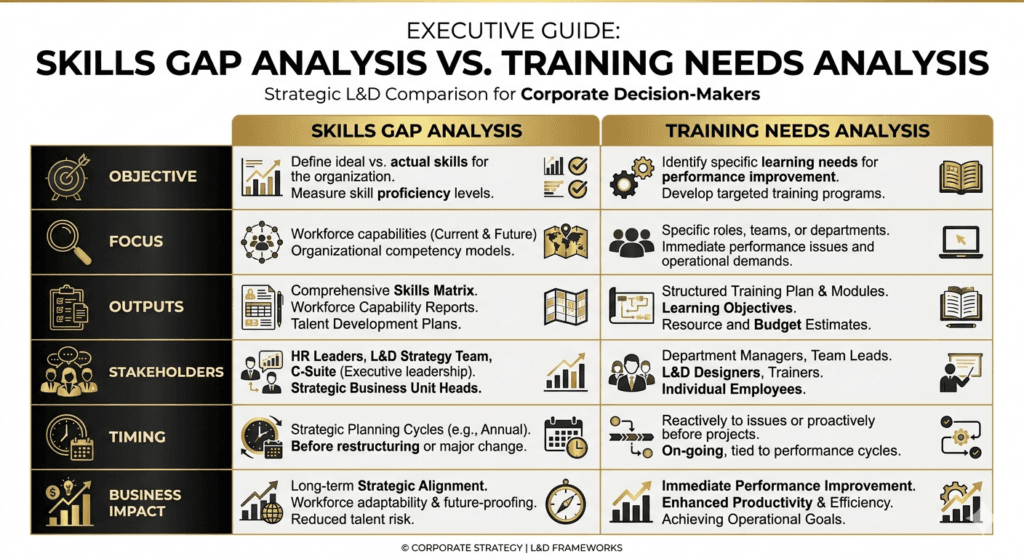 Comparison between skills gap analysis and training needs analysis