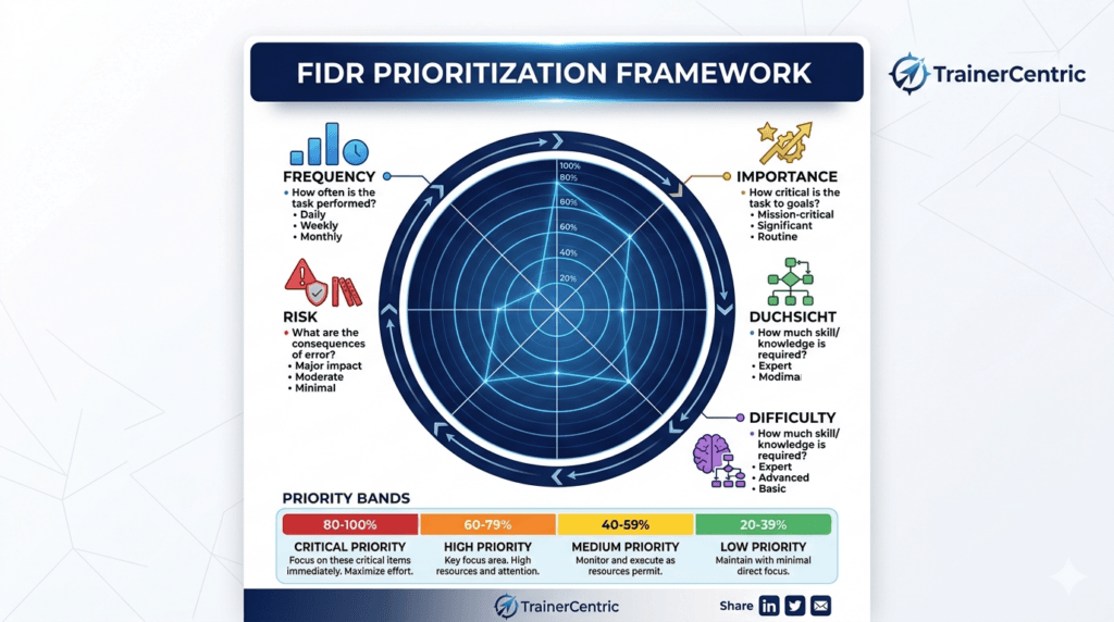 FIDR model showing frequency importance difficulty and risk dimensions used to prioritize training