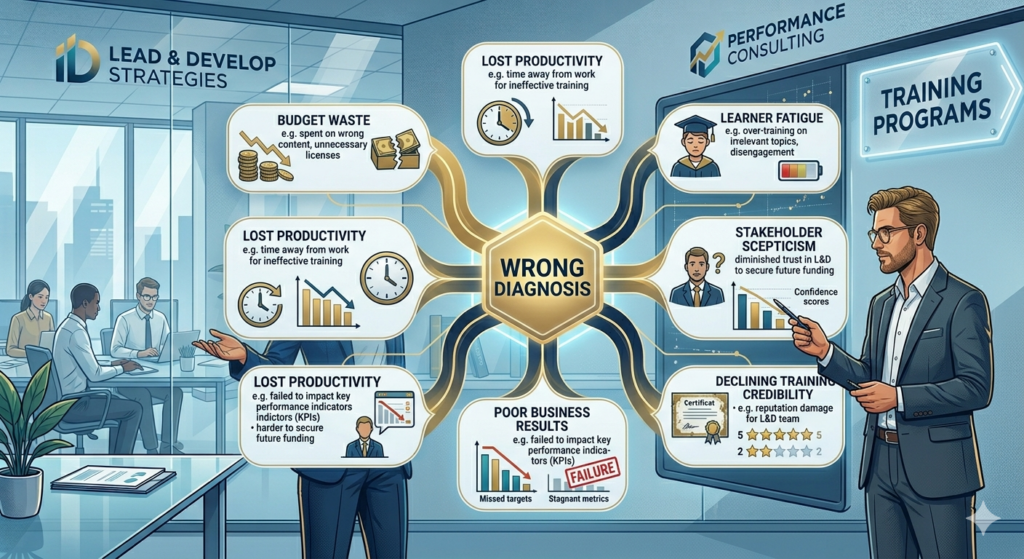 Business costs caused by training programs that fail to address root performance problems