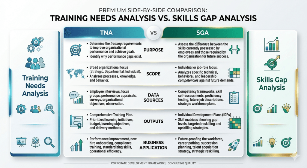 training needs analysis versus skills gap analysis comparison
