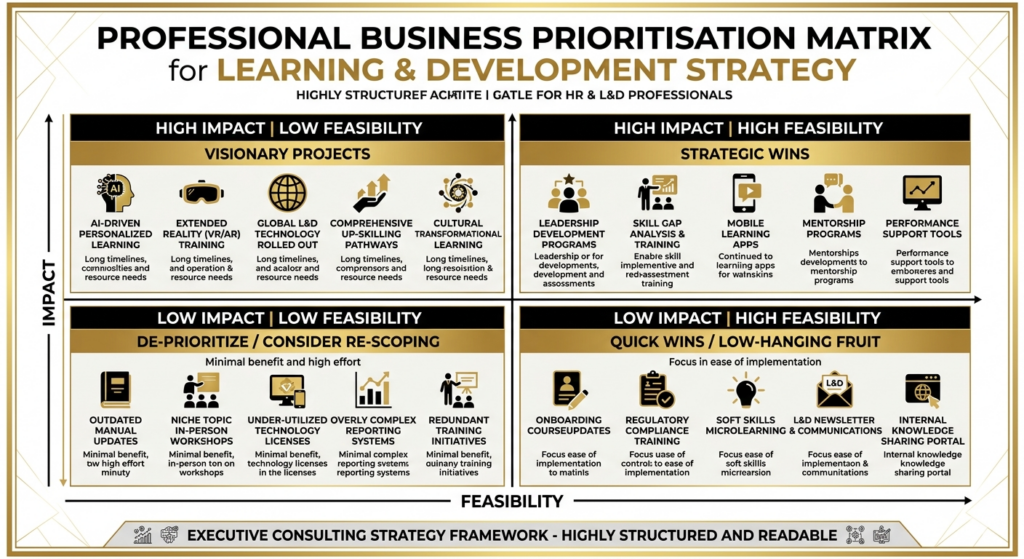 Impact versus feasibility matrix for prioritising training needs analysis findings