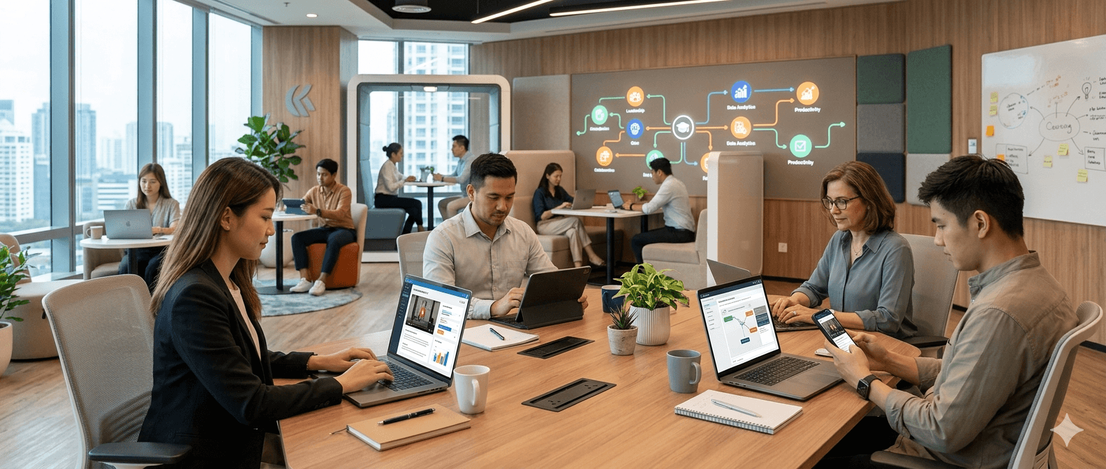 Employees participating in digital eLearning programs