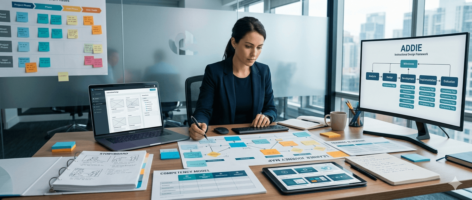 Instructional designer creating workplace learning and training programs