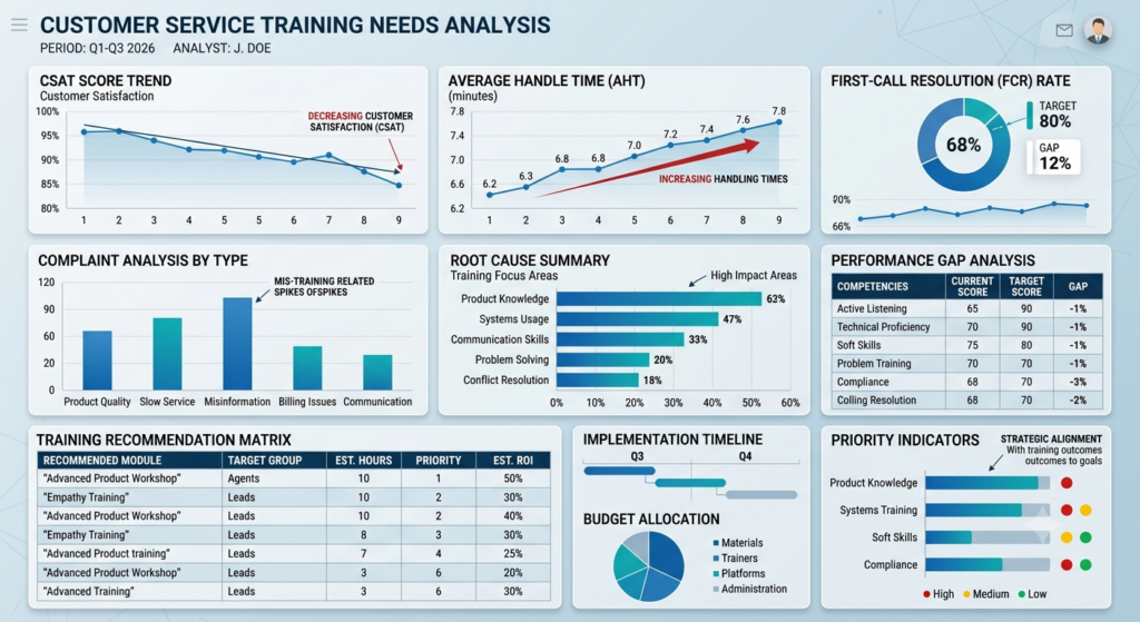 customer service training report, call center training needs analysis, customer service gap analysis