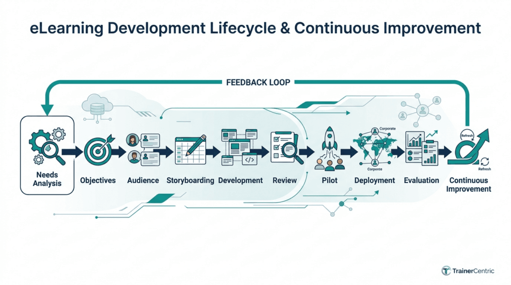 corporate elearning development lifecycle, instructional design workflow