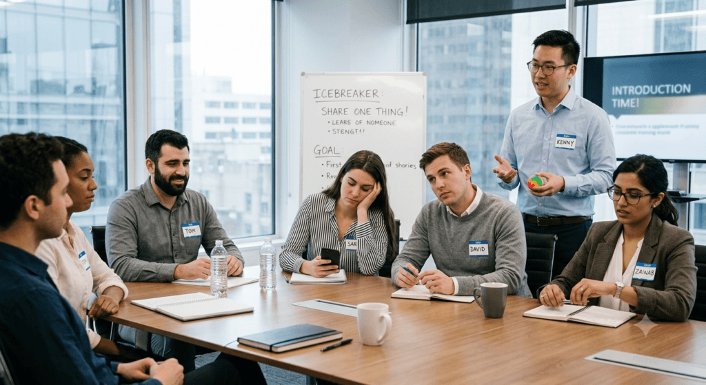 Example of an awkward and ineffective corporate training icebreaker
