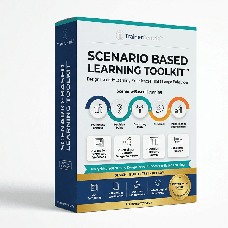 , the TrainerCentric™ Scenario-Based Learning Toolkit gives you the professional frameworks, workbooks, and planning tools to design learning experiences that prepare people for real workplace decisions.