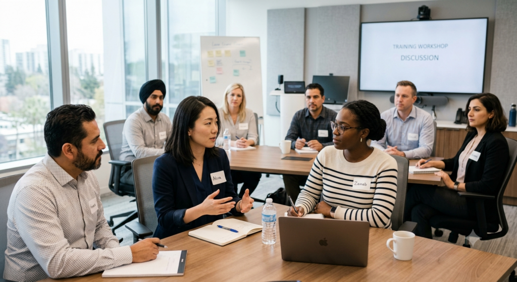 Inclusive corporate training session focused on respectful discussion and reflection