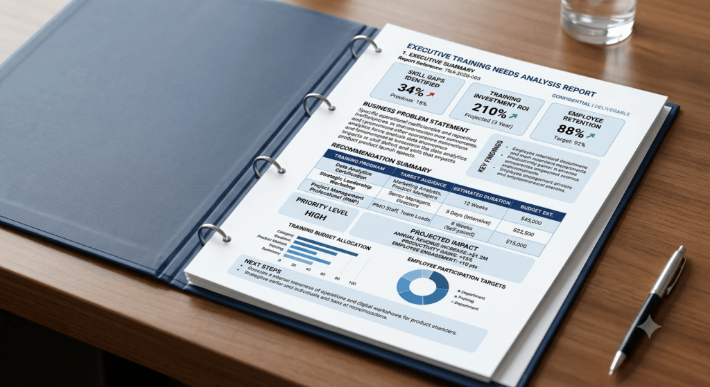 training needs analysis report sample, executive summary training report, tna report example