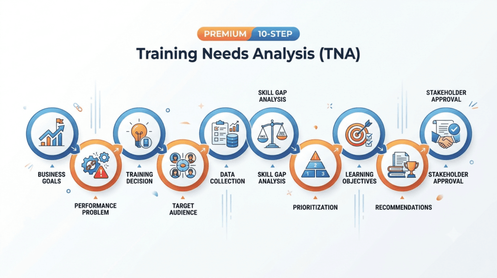 training needs analysis checklist steps, training needs analysis framework, training needs assessment process