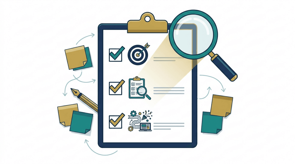 Instructional design quality checklist ensuring learning objectives, assessment and activities remain aligned.