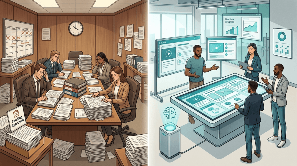 traditional elearning vs rapid elearning, instructional design comparison, learning development approaches