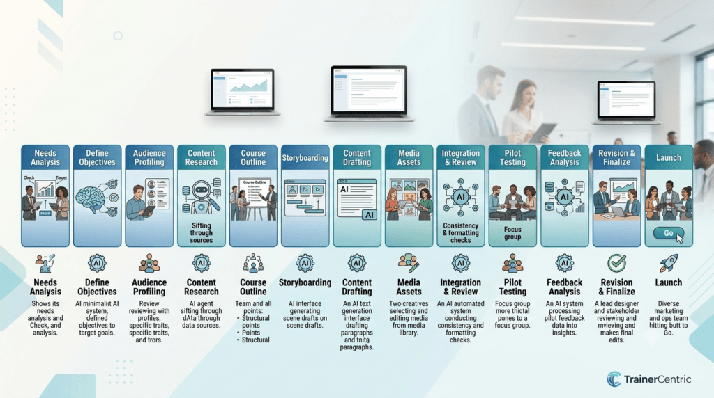 learning design workflow AI, AI instructional design lifecycle