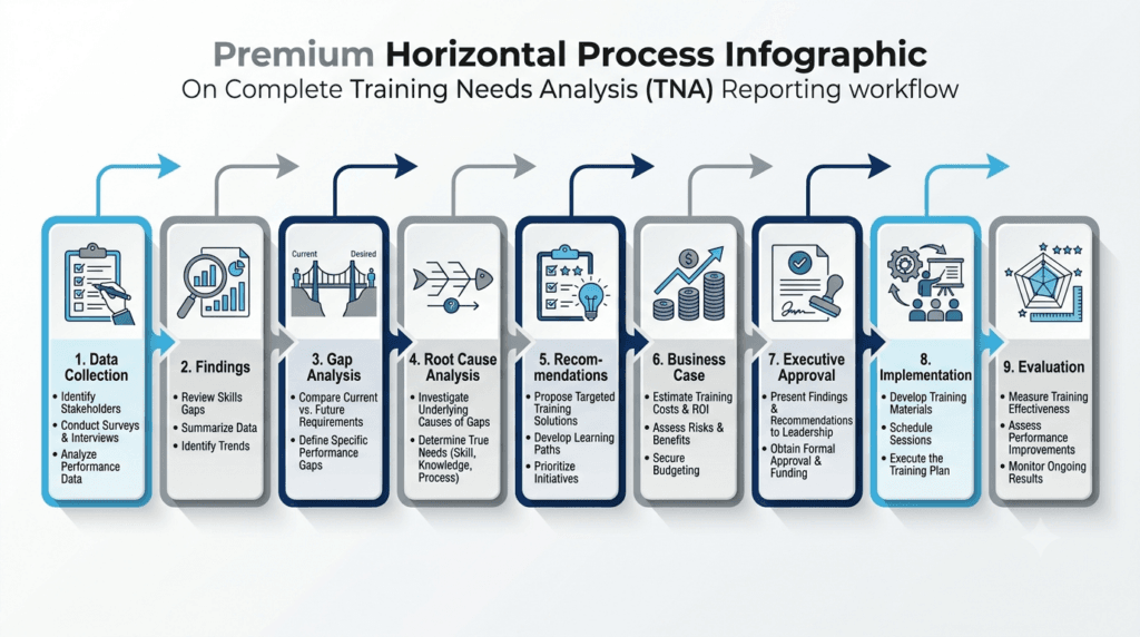 training needs analysis workflow, training report process, tna reporting process