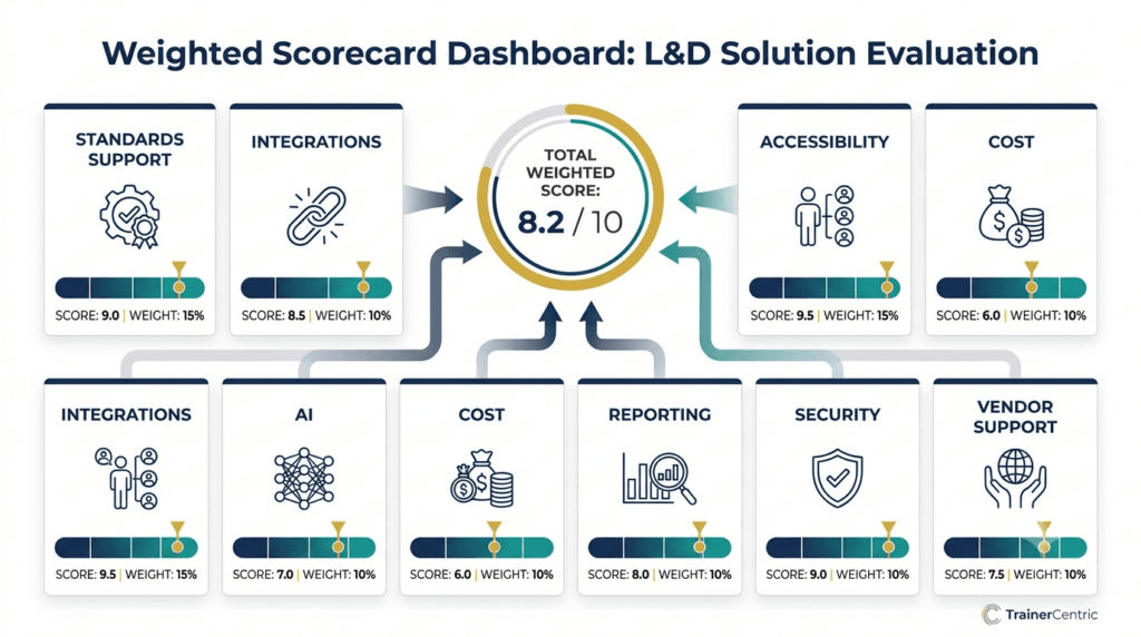 LMS vendor scorecard, software evaluation matrix
