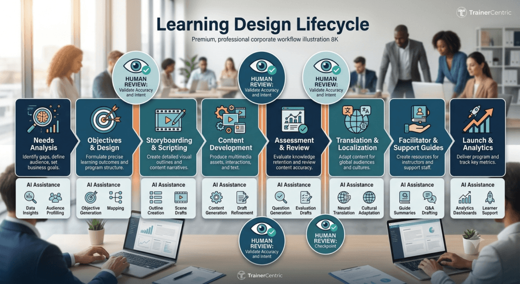 AI instructional design workflow, AI learning design process