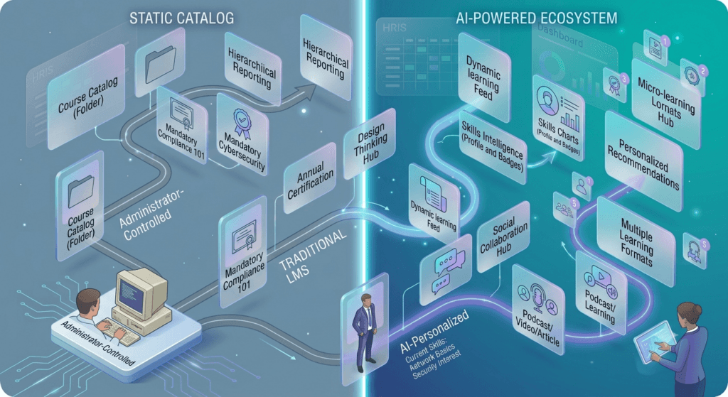 LMS vs LXP comparison, learning management system vs learning experience platform comparison